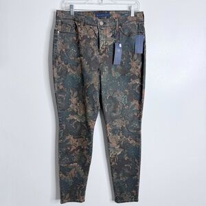 Bandolino Women's Skinny Jeans in Green and Brown Floral Jacquard